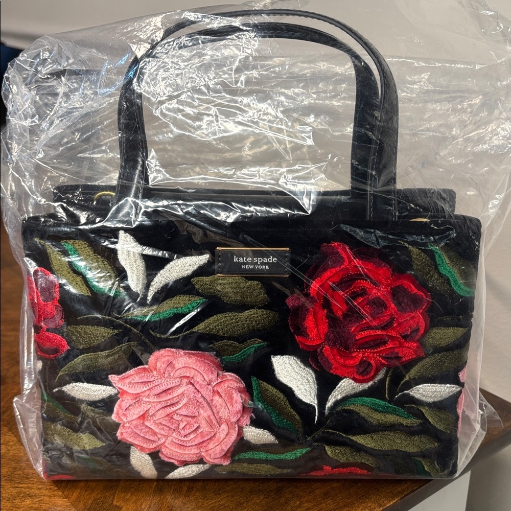 KATE SPADE Sam Icon Rose Garden Embroidery Embellished Velvet Tote - Picture 11 of 12